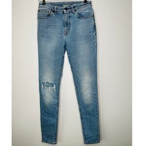 Saint Laurent Medium Light Blue Distressed Knee Slim Skinny Jeans 29